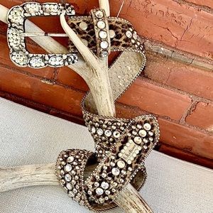 BB Simon Swarovski Crystal Leopard Animal Print Hair On Leather Western Belt